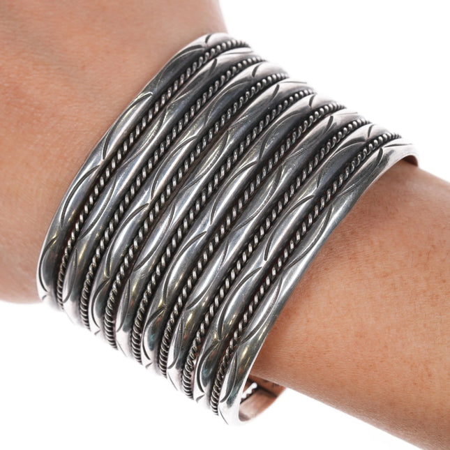 6.25" Vintage Tahe Navajo multi Band sterling silver twisted wire cuff bracelet - Estate Fresh Austin