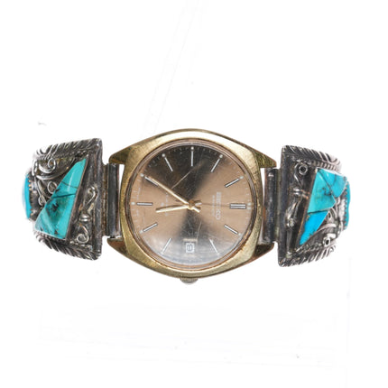 7.5" CW 80's Navajo sterling silver turquoise watch tips Automatic Seiko - Estate Fresh Austin
