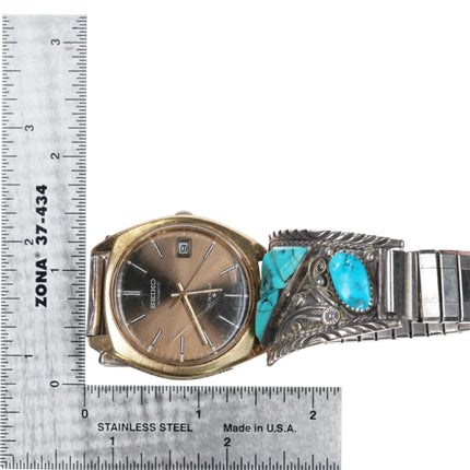 7.5" CW 80's Navajo sterling silver turquoise watch tips Automatic Seiko - Estate Fresh Austin