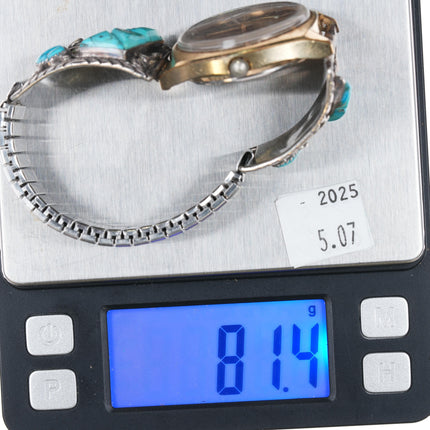 7.5" CW 80's Navajo sterling silver turquoise watch tips Automatic Seiko - Estate Fresh Austin