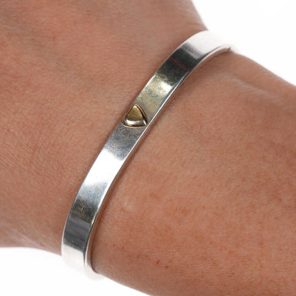 5.6" IC Sterling silver cuff bracelet with gold heart - Estate Fresh Austin