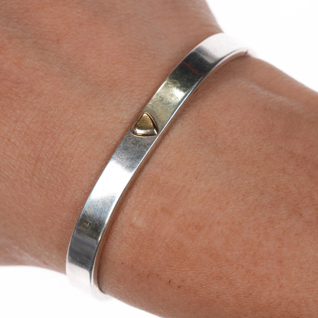 5.6" IC Sterling silver cuff bracelet with gold heart - Estate Fresh Austin