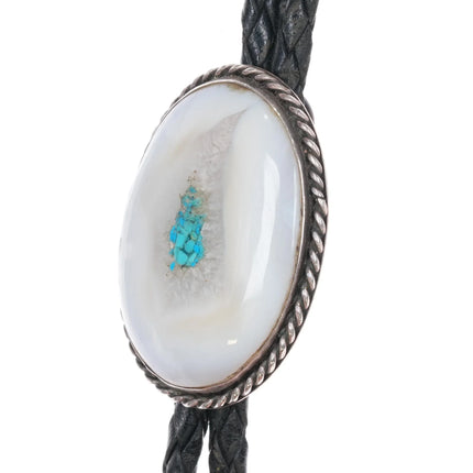 80's-90's Vintage Turquoise inlaid Agate sterling silver bolo tie - Estate Fresh Austin