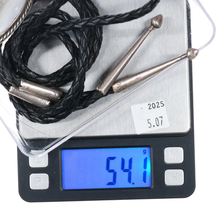 80's-90's Vintage Turquoise inlaid Agate sterling silver bolo tie - Estate Fresh Austin