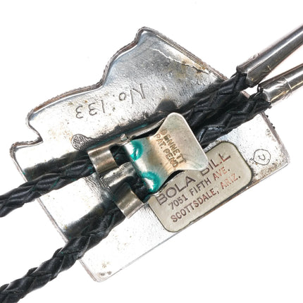 c1970 Bola Bill Arizona Shaped sterling silver bolo tie w saguaro cactus - Estate Fresh Austin