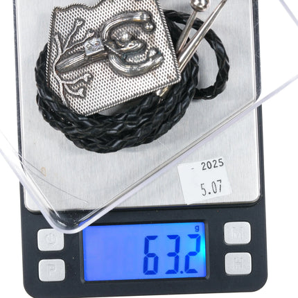 c1970 Bola Bill Arizona Shaped sterling silver bolo tie w saguaro cactus - Estate Fresh Austin