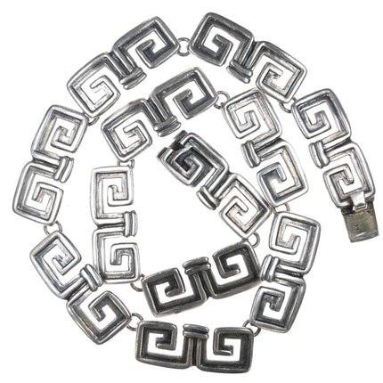 15" Margot De Taxco Mexican Modernist sterling silver greek key 5112 necklace - Estate Fresh Austin