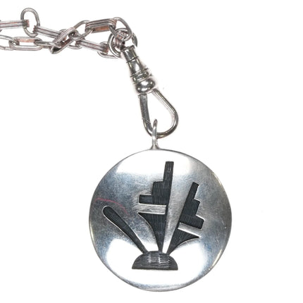 Vintage Hopi Overlay reversible sterling silver pendant on watch fob necklace - Estate Fresh Austin