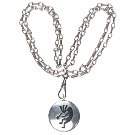 Vintage Hopi Overlay reversible sterling silver pendant on watch fob necklace - Estate Fresh Austin