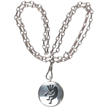 Vintage Hopi Overlay reversible sterling silver pendant on watch fob necklace - Estate Fresh Austin