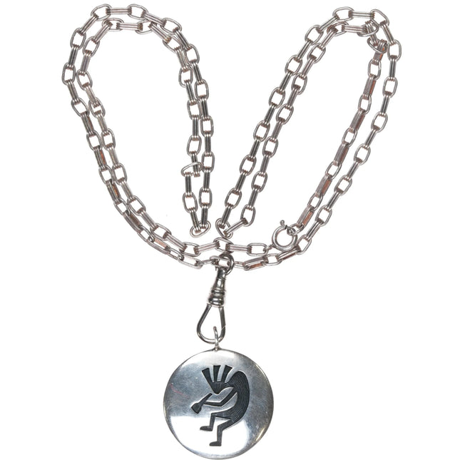 Vintage Hopi Overlay reversible sterling silver pendant on watch fob necklace - Estate Fresh Austin
