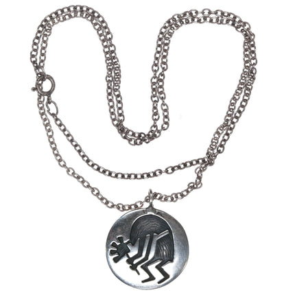 Vintage Hopi Overlay kokopelli sterling silver pendant on necklace - Estate Fresh Austin