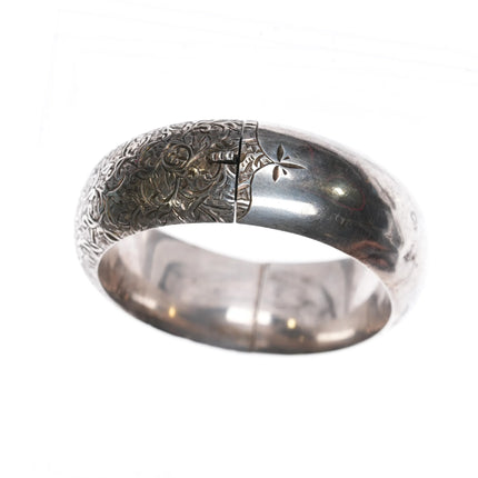 6.35" Antique Hand Engraved sterling silver bangle bracelet - Estate Fresh Austin