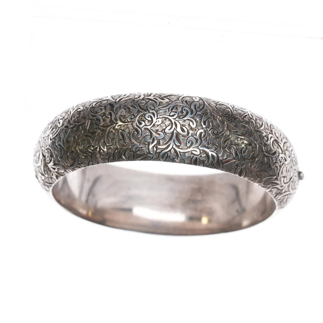 6.35" Antique Hand Engraved sterling silver bangle bracelet - Estate Fresh Austin