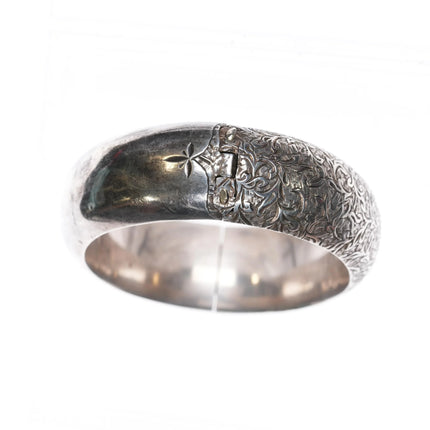 6.35" Antique Hand Engraved sterling silver bangle bracelet - Estate Fresh Austin