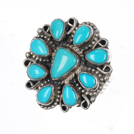 J Navajo sterling silver cluster Sleeping Beauty turquoise ring - Estate Fresh Austin