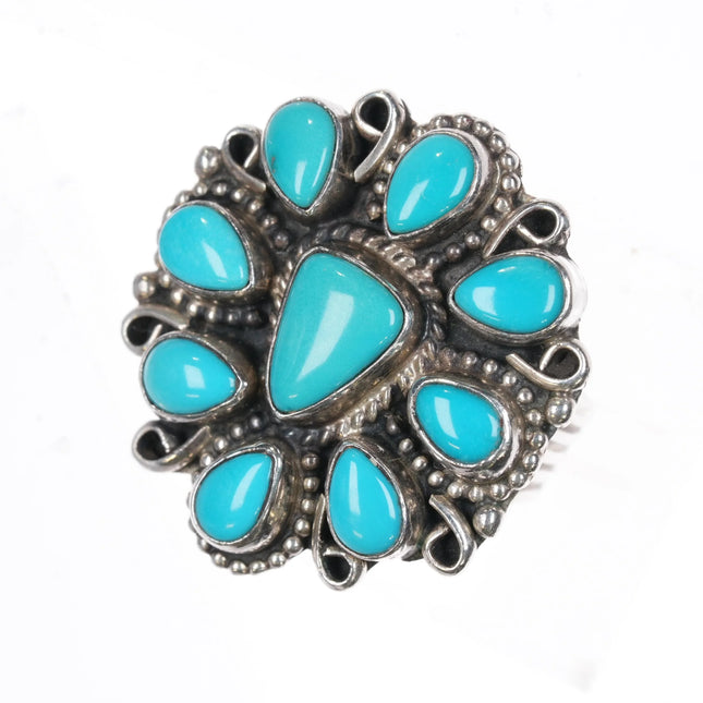 J Navajo sterling silver cluster Sleeping Beauty turquoise ring - Estate Fresh Austin