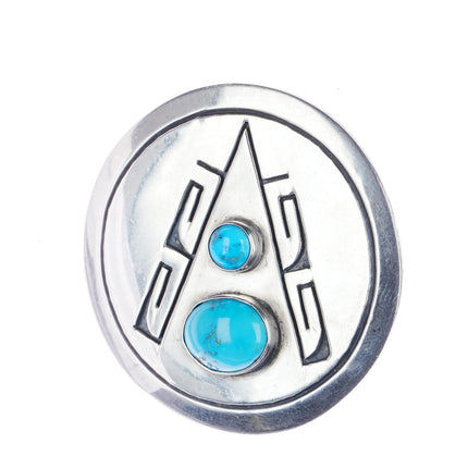 Tom Bahe (1924-2006) Navajo Overlay Pendant/pin - nice turquoise sterling silver - Estate Fresh Austin