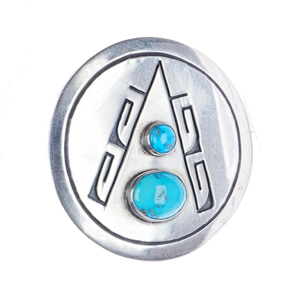 Tom Bahe (1924-2006) Navajo Overlay Pendant/pin - nice turquoise sterling silver - Estate Fresh Austin
