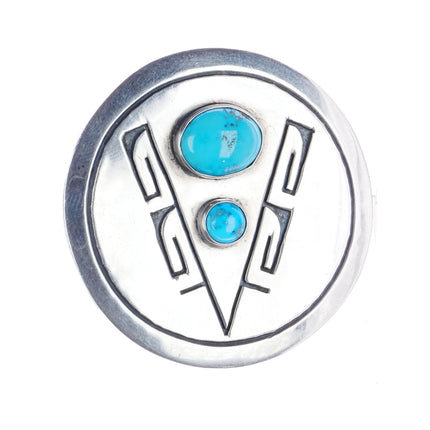 Tom Bahe (1924-2006) Navajo Overlay Pendant/pin - nice turquoise sterling silver - Estate Fresh Austin