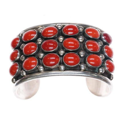 6.6" c1960 Southwestern Modernist sterling silver coral cluster cuff bracelet - Estate Fresh Austin