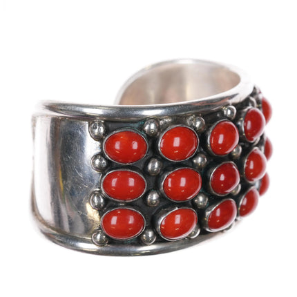6.6" c1960 Southwestern Modernist sterling silver coral cluster cuff bracelet - Estate Fresh Austin