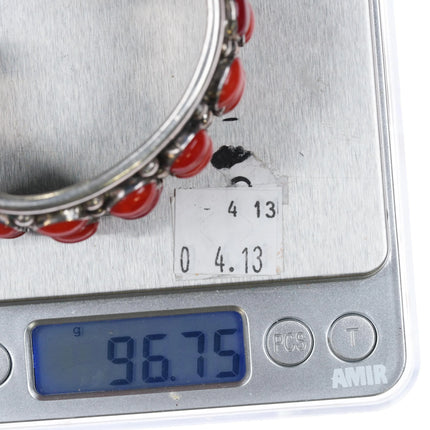 6.6" c1960 Southwestern Modernist sterling silver coral cluster cuff bracelet - Estate Fresh Austin