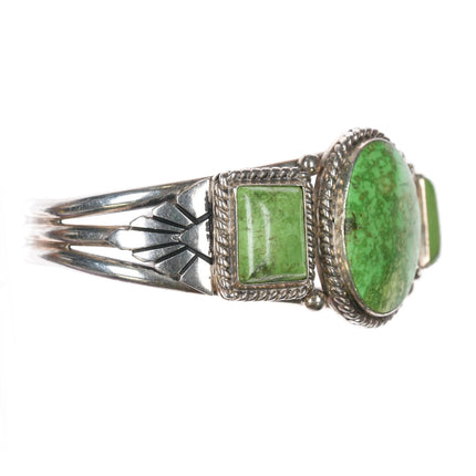 6.4" Herman Vandever Navajo sterling silver gaspeite cuff bracelet - Estate Fresh Austin