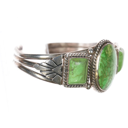 6.4" Herman Vandever Navajo sterling silver gaspeite cuff bracelet - Estate Fresh Austin
