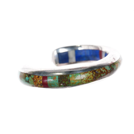 6" J.A Young & A.K. Edgar sterling turquoise, lapis, coral cuff bracelet - Estate Fresh Austin
