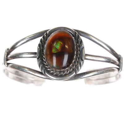 6.35" 1980's M Navajo sterling silver Arizona fire agate cuff bracelet - Estate Fresh Austin