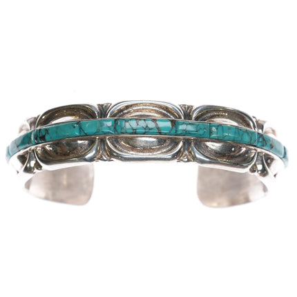 6.75" Shreve Saville Sterling spiderweb turquoise inlay cuff bracelet - Estate Fresh Austin
