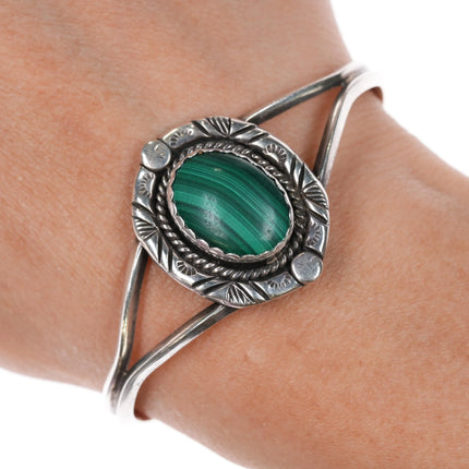 6.2" Edsitty Navajo 70's Sterling and malachite cuff bracelet - Estate Fresh Austin