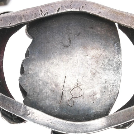 6.3" 60's-70's Navajo sterling silver coral cuff bracelet with nice stampings - Estate Fresh Austin