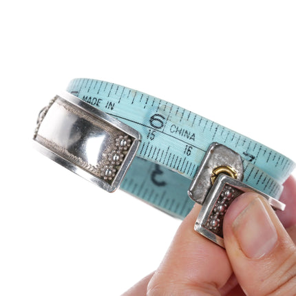 6.5" Unusual Vintage Sterling silver turquoise row cuff bracelet - Estate Fresh Austin