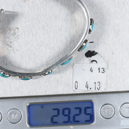 6.5" Unusual Vintage Sterling silver turquoise row cuff bracelet - Estate Fresh Austin