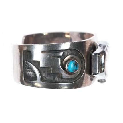 6.25" Tony Kyasyousie Hopi Overlay turquoise/coral watch cuff bracelet sterling - Estate Fresh Austin
