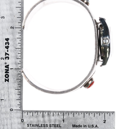 6.25" Tony Kyasyousie Hopi Overlay turquoise/coral watch cuff bracelet sterling - Estate Fresh Austin