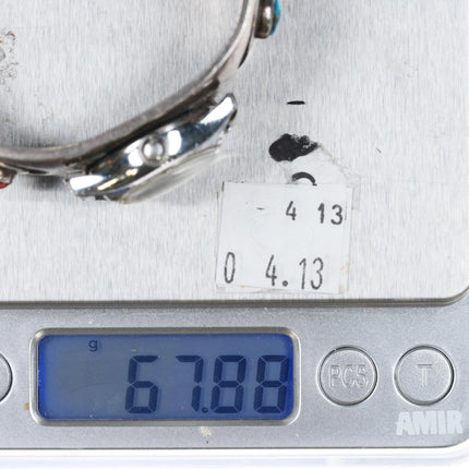 6.25" Tony Kyasyousie Hopi Overlay turquoise/coral watch cuff bracelet sterling - Estate Fresh Austin