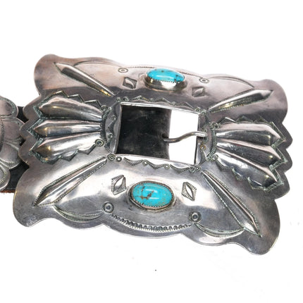 Big c1960 Navajo sterling silver and turquoise hand stamped repousse concho belt - Estate Fresh Austin