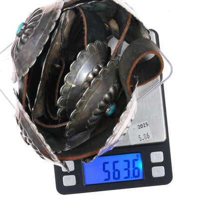 Big c1960 Navajo sterling silver and turquoise hand stamped repousse concho belt - Estate Fresh Austin