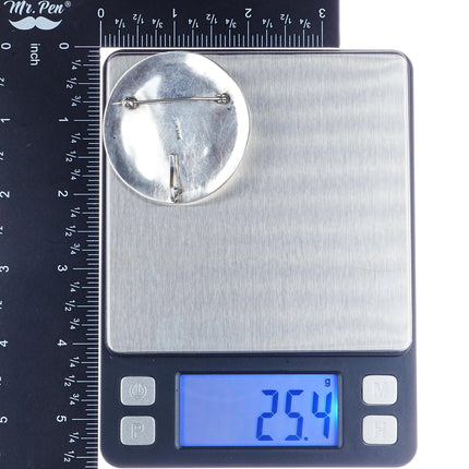 Tom Bahe (1924-2006) Navajo Overlay Pendant/pin - nice turquoise sterling silver - Estate Fresh Austin