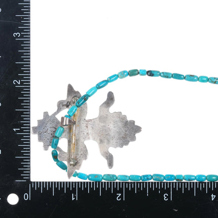 40's-50's Zuni cast silver high grade carved turquoise knifewing pin/necklace - Estate Fresh Austin