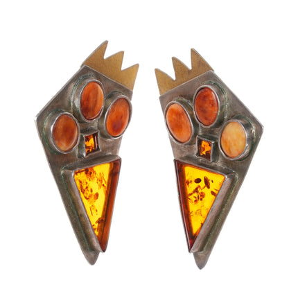 1990's Santa Fe Artisan Multi Gemstone sterling silver earrings - Estate Fresh Austin