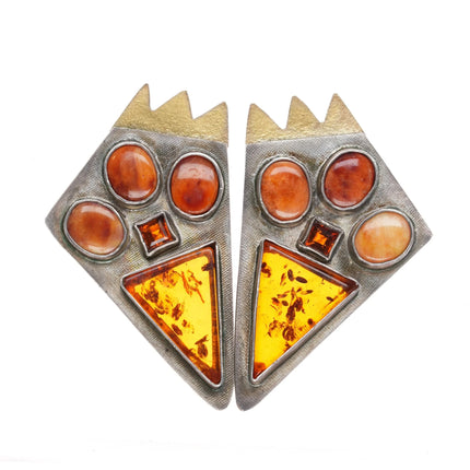 1990's Santa Fe Artisan Multi Gemstone sterling silver earrings - Estate Fresh Austin