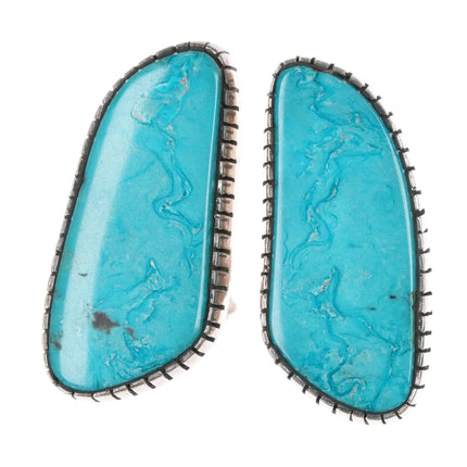 Large Vintage Navajo sterling turquoise clip on earrings - Estate Fresh Austin