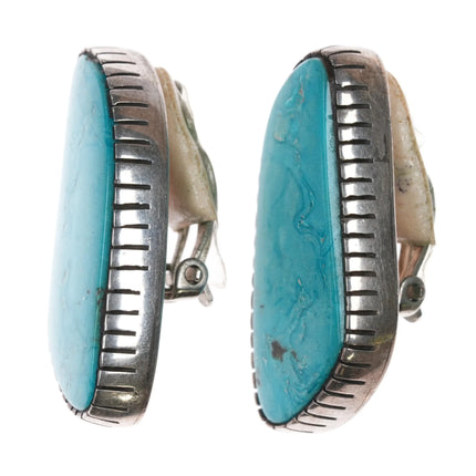 Large Vintage Navajo sterling turquoise clip on earrings - Estate Fresh Austin