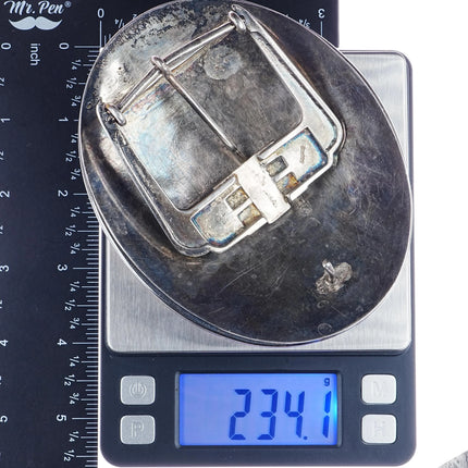 Huge Sterling silver high grade turquoise, coral, fossil belt buckle - Estate Fresh Austin