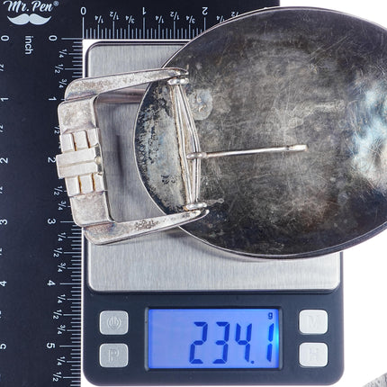 Huge Sterling silver high grade turquoise, coral, fossil belt buckle - Estate Fresh Austin