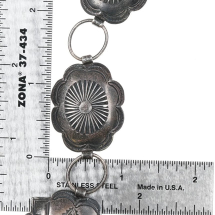 c1940's Navajo Fred Harvey sterling silver link concho belt hand stamped - Estate Fresh Austin